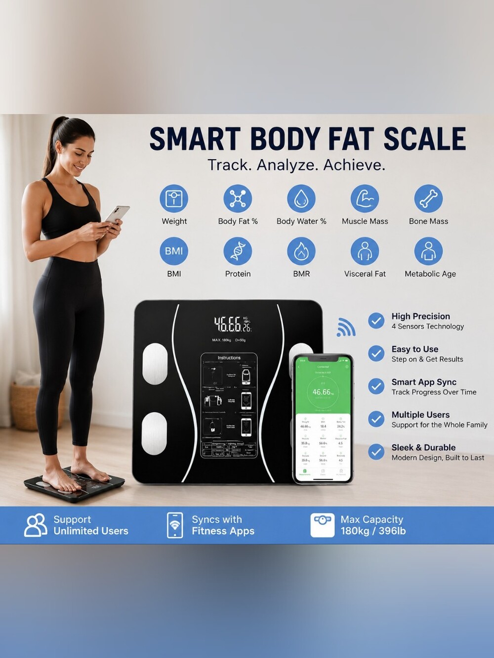 Home Use Intelligent Body Scale - Black